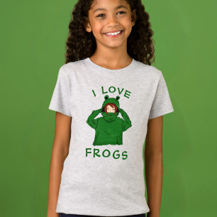 I Liebe Frogs Niedlich Girl in Green Frog Hoodie T-Shirt