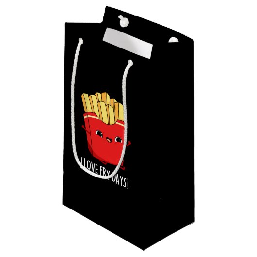 I Liebe Fry Days Funny French Fries Pun Dark BG Kleine Geschenktüte (Vorderseite Schrägansicht)