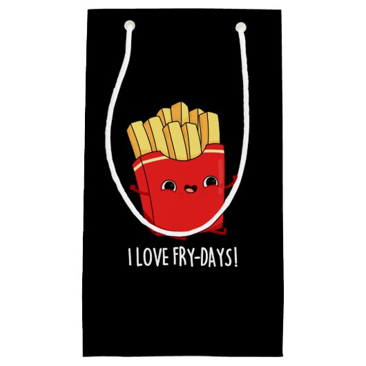 I Liebe Fry Days Funny French Fries Pun Dark BG Kleine Geschenktüte (Vorderseite)