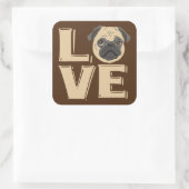 I Liebe Funny Mops Quadratischer Aufkleber (Tasche)
