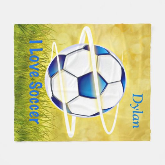 I Liebe-Fußball mit Monogramm Fleecedecke (Vorderseite (Horizontal))