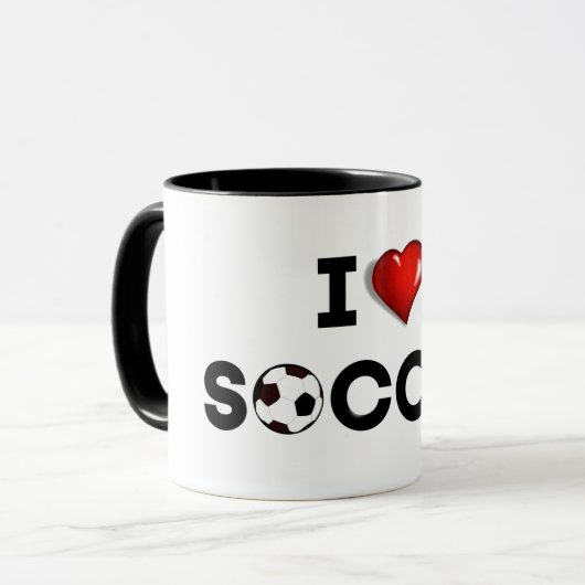 I Liebe Fußball, Schwarzer Text mit rotem Herzen Tasse (Vorderseite Links)