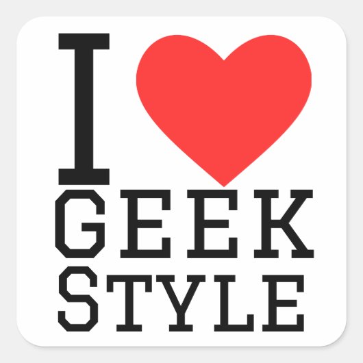 I Liebe Geek Style Quadratischer Aufkleber (Vorderseite)
