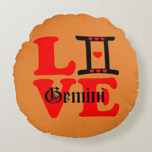 ♊😍 I Liebe Gemini-Zodiac Sign Round Throw Rundes Kissen