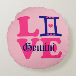 ♊😍 I Liebe Gemini-Zodiac Sign Round Throw Rundes Kissen