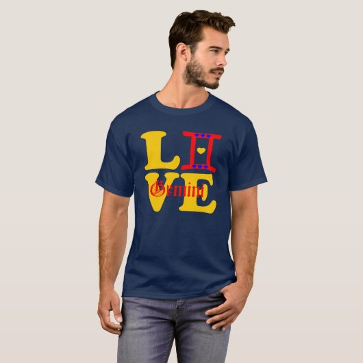 ♊😍 I-Liebe Gemini-Zodiac-Zeichen T-Shirt (Vorne ganz)
