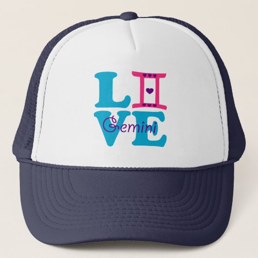 ♊😍 I-Liebe Gemini-Zodiac-Zeichen Truckerkappe (Vorderseite)