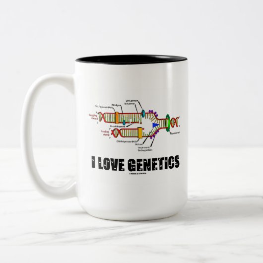 I Liebe Genetik (DNA-Replikation) Zweifarbige Tasse (Links)