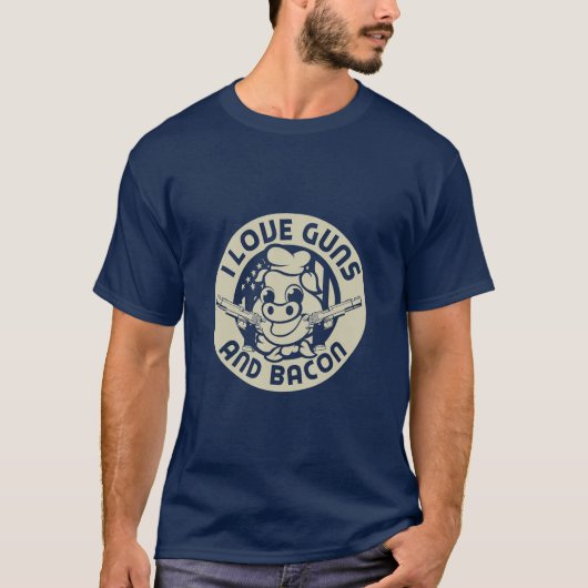 I Liebe Gewehre und Bacon Schweinefleisch Schwein T-Shirt (Vorderseite)