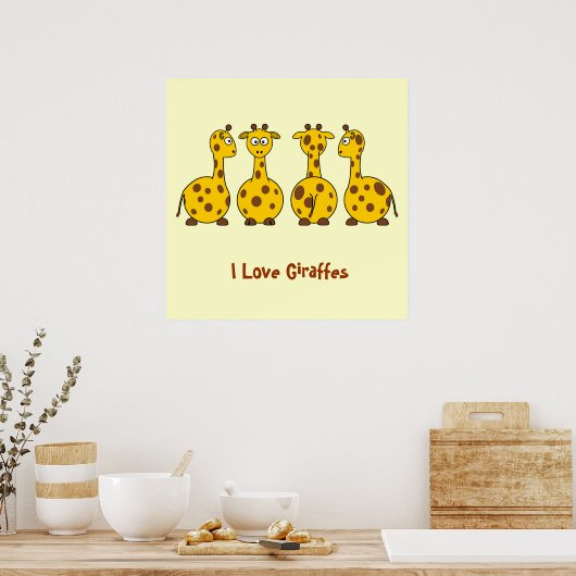 I Liebe Giraffen Niedlichen Cartoon Tiere Kinder F Poster (Küche)
