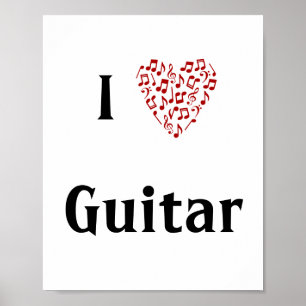 I Liebe Gitarre Rotes Herz Musiknoten Poster