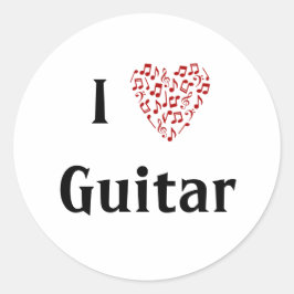 I Liebe Gitarre Rotes Herz Musiknoten Runder Aufkleber