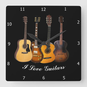 I LIEBE-GITARREN QUADRATISCHE WANDUHR