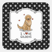I Liebe Goldens - I Liebe Golden Retrievers Quadratischer Aufkleber (Vorderseite)