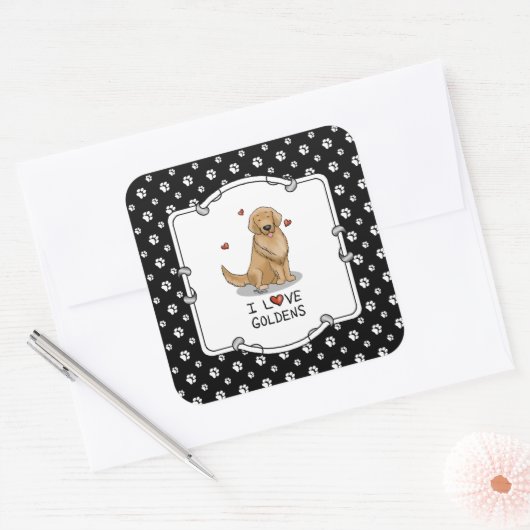 I Liebe Goldens - I Liebe Golden Retrievers Quadratischer Aufkleber (Umschlag)
