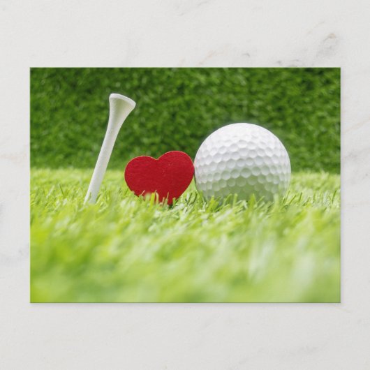 I Liebe Golf I Liebe Sie mit Golfball und Tee Postkarte (Vorderseite)