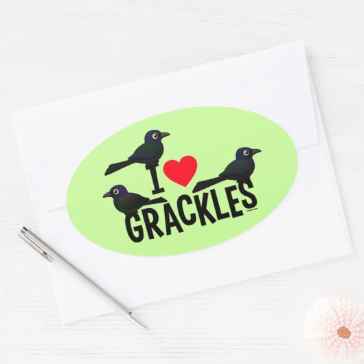 I Liebe Grackles Ovaler Aufkleber (Umschlag)