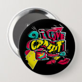 I Liebe Graffiti Lips Augen Eimer Farbe rot gelb Button (Vorne & Hinten)