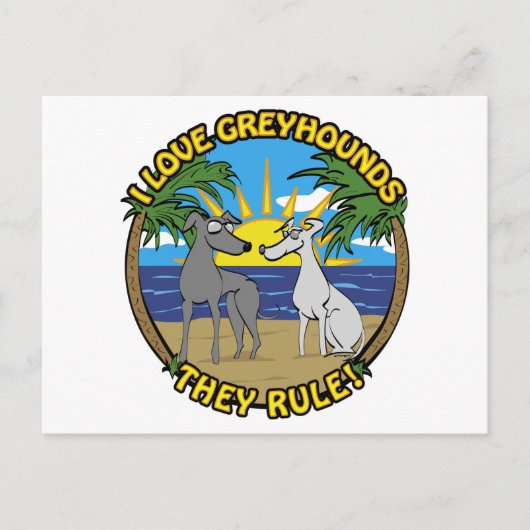 I LIEBE GREYHOUNDS SIE REGEL POSTKARTE (Vorderseite)