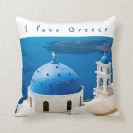 I Liebe Griechenland Kirche Santorini blaues Foto Kissen
