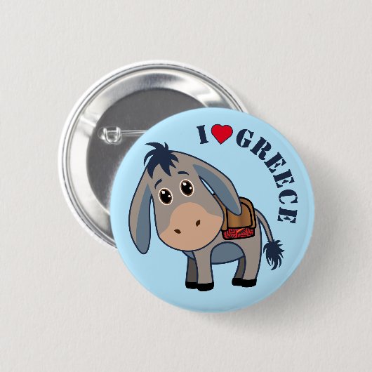 "I Liebe Griechenland" Niedlicher Donkey Button (Vorne & Hinten)