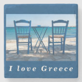 I Liebe Griechenland Taverna Foto blau-weiß Steinuntersetzer (Vorderseite)
