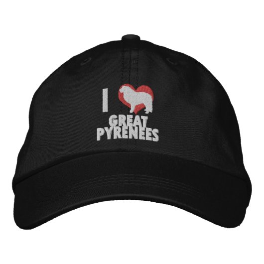 I Liebe Große Pyrenäen bestickter Hut (Dunkel) (Vorderseite)