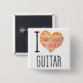 I Liebe Guitar Orange Mandala Herz Button (Vorne & Hinten)
