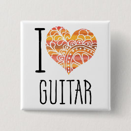 I Liebe Guitar Orange Mandala Herz Button