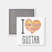 I Liebe Guitar Orange Mandala Herz Magnet (Vorderseite/Rückseite)