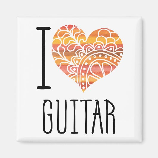 I Liebe Guitar Orange Mandala Herz Magnet (Vorne)