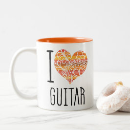 I Liebe Guitar Orange Mandala Herz Zweifarbige Tasse