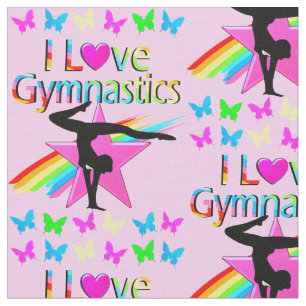I LIEBE GYMNASTICS RAINBOW GYMNAST GIRL DESIGN STOFF
