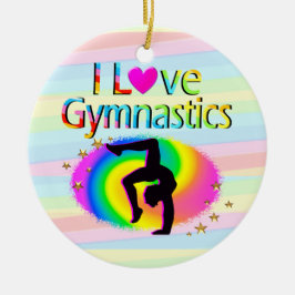 I LIEBE GYMNASTICS RAINBOW ORNANAW KERAMIK ORNAMENT