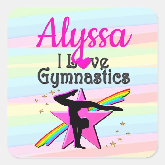 I LIEBE GYMNASTICS SUPER STAR DESIGN QUADRATISCHER AUFKLEBER (Vorderseite)