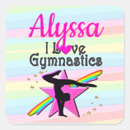 I LIEBE GYMNASTICS SUPER STAR DESIGN QUADRATISCHER AUFKLEBER
