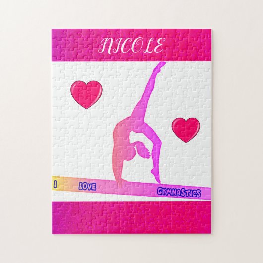 "I Liebe Gymnastik" Puzzle mit Herzen. (Vertikal)