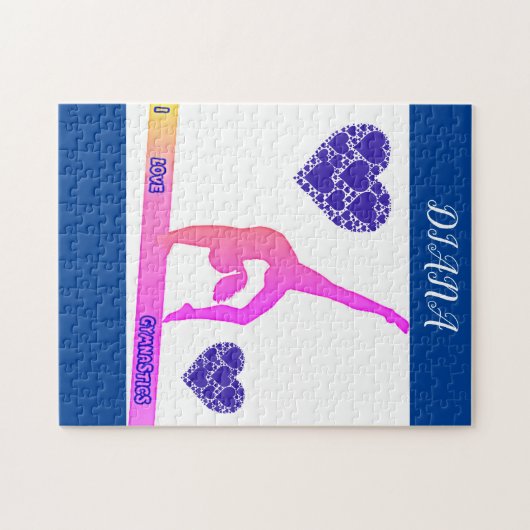 "I Liebe Gymnastik" Puzzle mit Herzen. (Horizontal)
