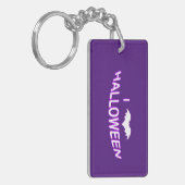 I Liebe Halloween (Bat) Lila Weiß Schlüsselanhänger (Vorderseite links)