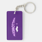 I Liebe Halloween (Bat) Lila Weiß Schlüsselanhänger (Rückseite)