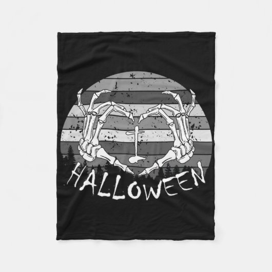 I Liebe Halloween Funny Bone Hands Skull Herz Retr Fleecedecke (Vorderseite)