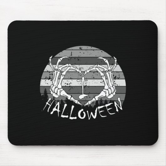 I Liebe Halloween Funny Bone Hands Skull Herz Retr Mousepad (Vorne)
