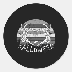 I Liebe Halloween Funny Bone Hands Skull Herz Retr Runder Aufkleber