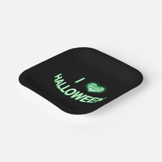 I Liebe Halloween (Herzstück der Liebe Batty) Grün Pappteller (Gewinkelt)