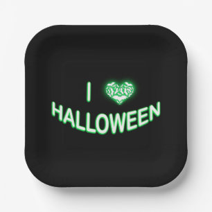I Liebe Halloween (Herzstück der Liebe Batty) Grün Pappteller