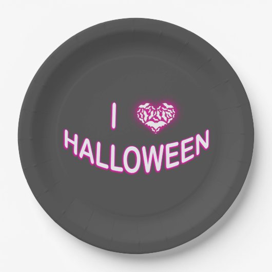 I Liebe Halloween (Herzstück der Liebe Batty) Lila Pappteller (Vorderseite)
