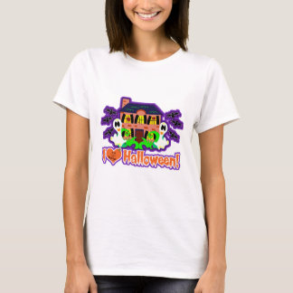 I Liebe Halloween Spuk Haus Epische Illustration T-Shirt