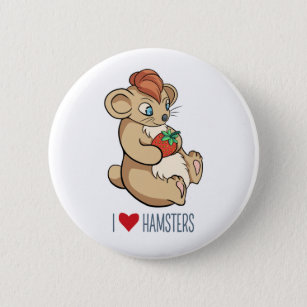 I Liebe-Hamster - Cartoon-Hamster mit Erdbeere Button