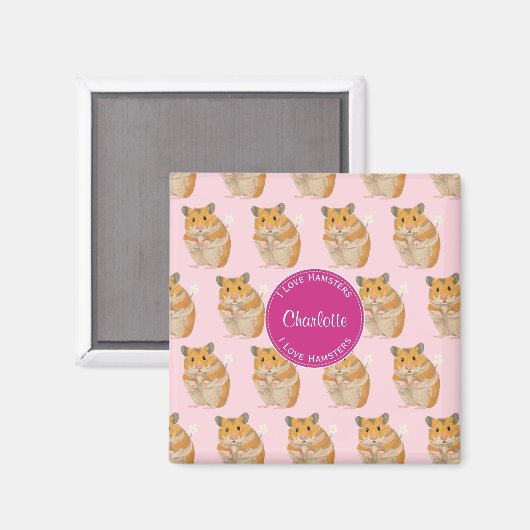I Liebe Hamsters Pink Hamster Muster Magnet (Vorderseite/Rückseite)