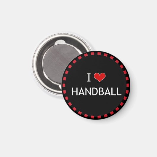 I Liebe Handball, roter Rahmen Magnet (Vorderseite/Rückseite)